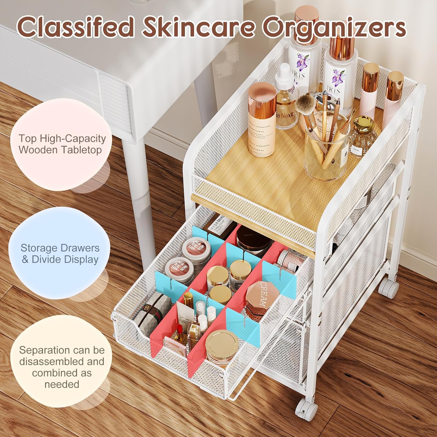 Rolling Makeup Cart Organizer  - Skincare You review and price